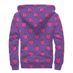 Purple Strawberry Pattern Print Sherpa Lined Zip Up Hoodie