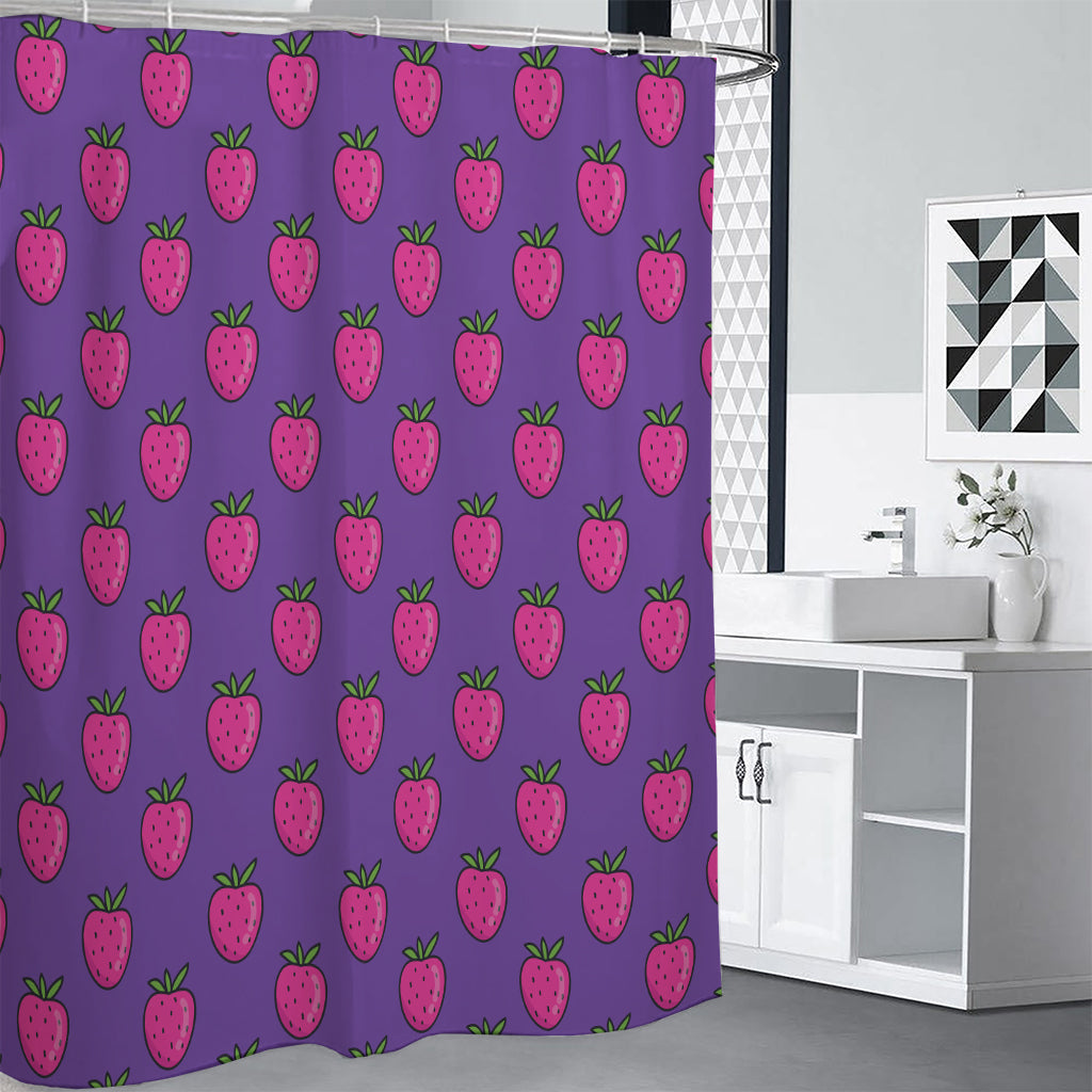 Purple Strawberry Pattern Print Shower Curtain