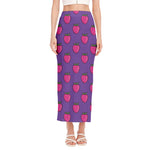 Purple Strawberry Pattern Print Side Slit Maxi Skirt