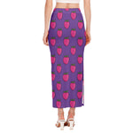 Purple Strawberry Pattern Print Side Slit Maxi Skirt