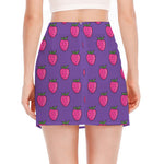 Purple Strawberry Pattern Print Side Slit Mini Skirt