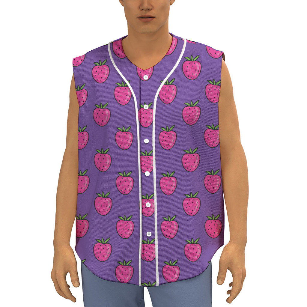 Purple Strawberry Pattern Print Sleeveless Baseball Jersey