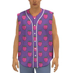 Purple Strawberry Pattern Print Sleeveless Baseball Jersey