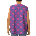 Purple Strawberry Pattern Print Sleeveless Baseball Jersey