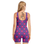 Purple Strawberry Pattern Print Sleeveless One Piece Swimsuit