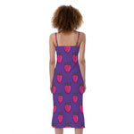 Purple Strawberry Pattern Print Slim Fit Midi Cami Dress