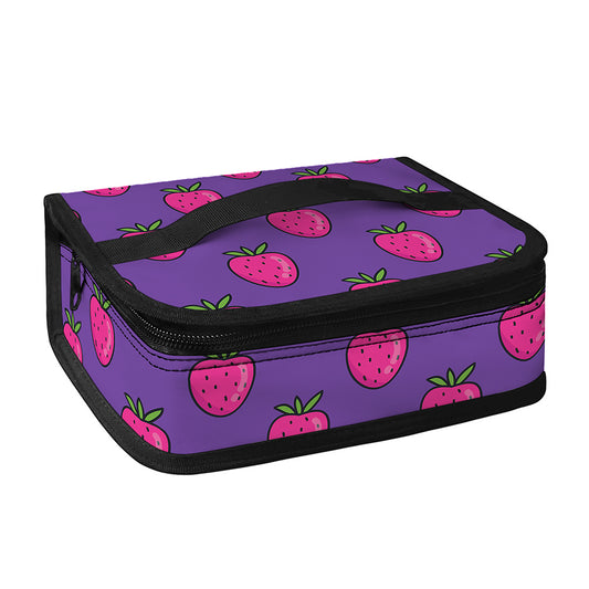 Purple Strawberry Pattern Print Small Lunch Bag