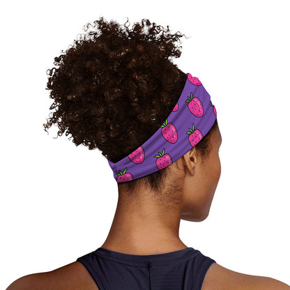 Purple Strawberry Pattern Print Sports Headband