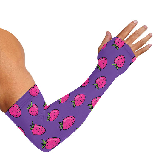 Purple Strawberry Pattern Print Sun Protection Arm Sleeves