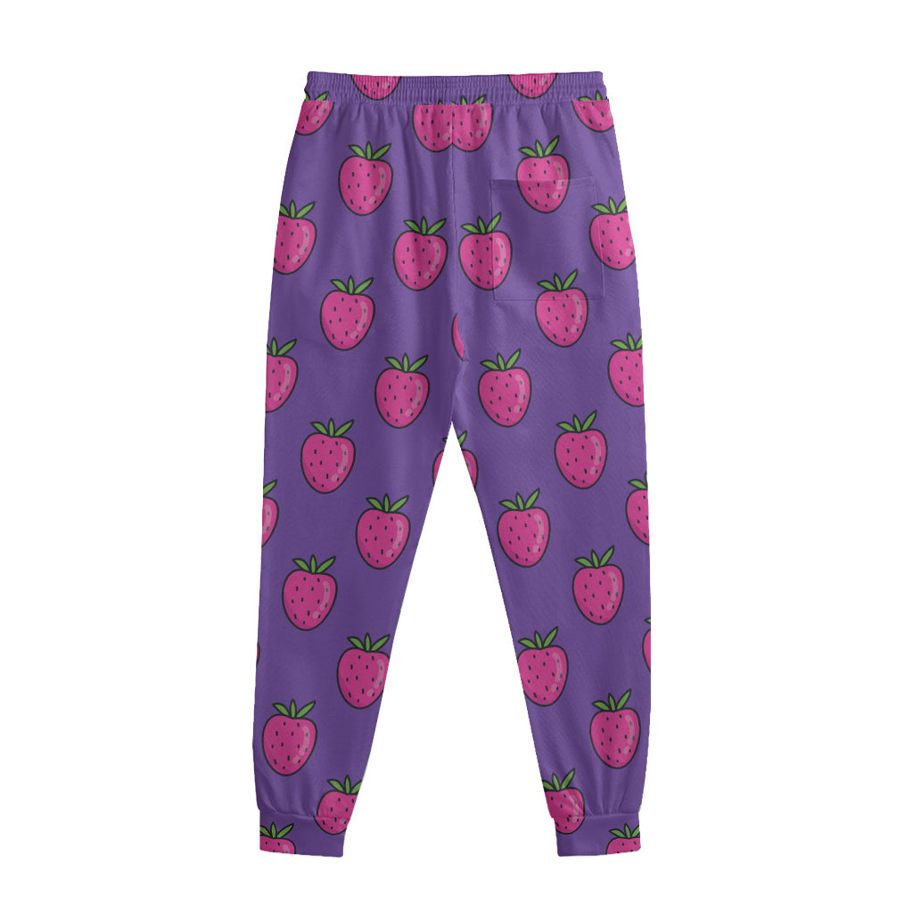 Purple Strawberry Pattern Print Sweatpants