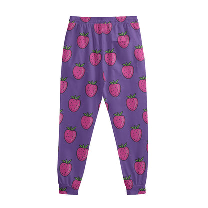 Purple Strawberry Pattern Print Sweatpants
