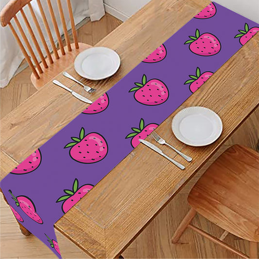 Purple Strawberry Pattern Print Table Runner
