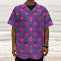 Purple Strawberry Pattern Print Textured Short Sleeve Shirt