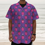 Purple Strawberry Pattern Print Textured Short Sleeve Shirt