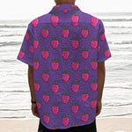 Purple Strawberry Pattern Print Textured Short Sleeve Shirt