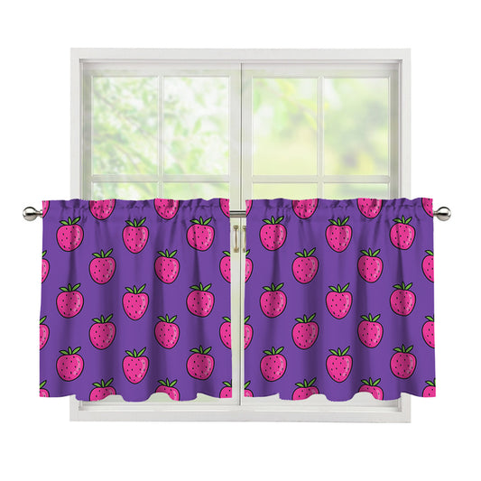 Purple Strawberry Pattern Print Tier Curtains