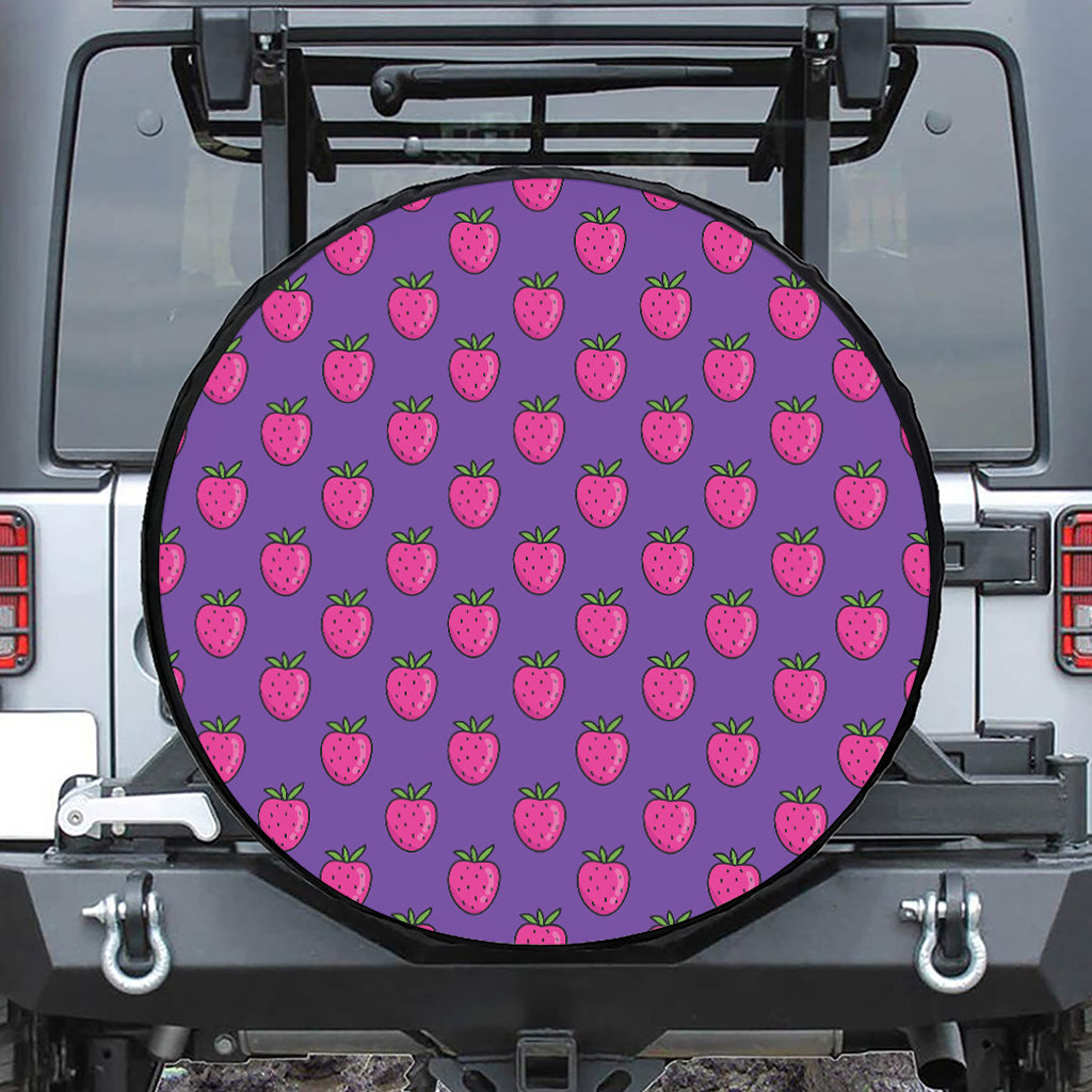 Purple Strawberry Pattern Print Tire Cover