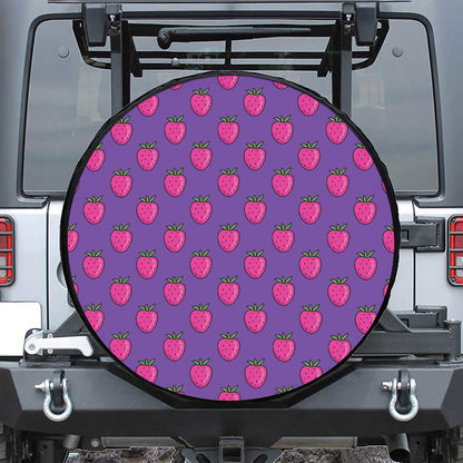 Purple Strawberry Pattern Print Tire Cover