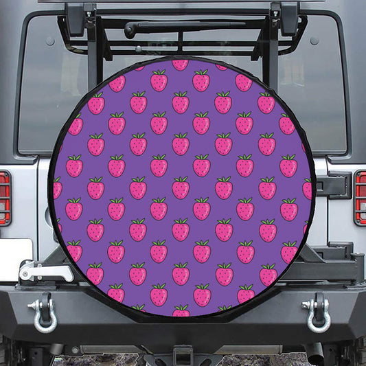Purple Strawberry Pattern Print Tire Cover