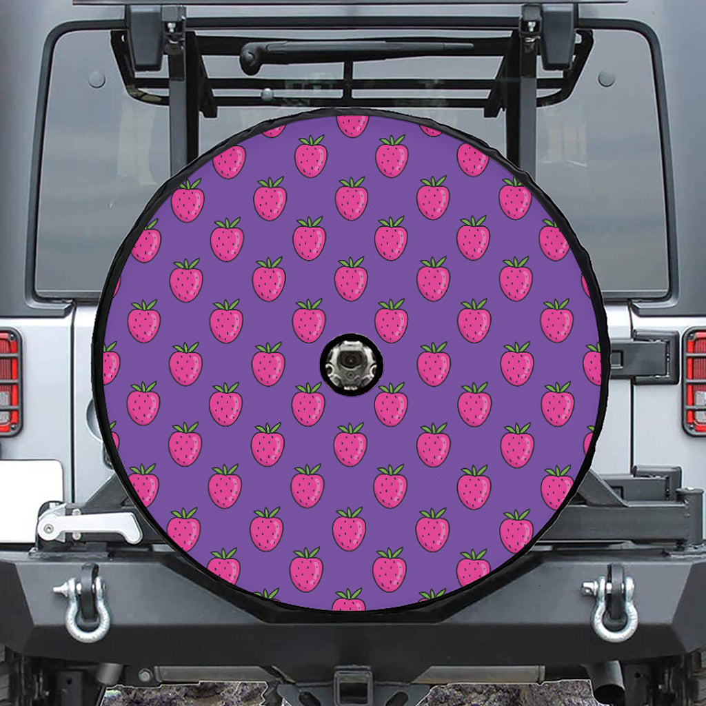 Purple Strawberry Pattern Print Tire Cover With Camera Hole