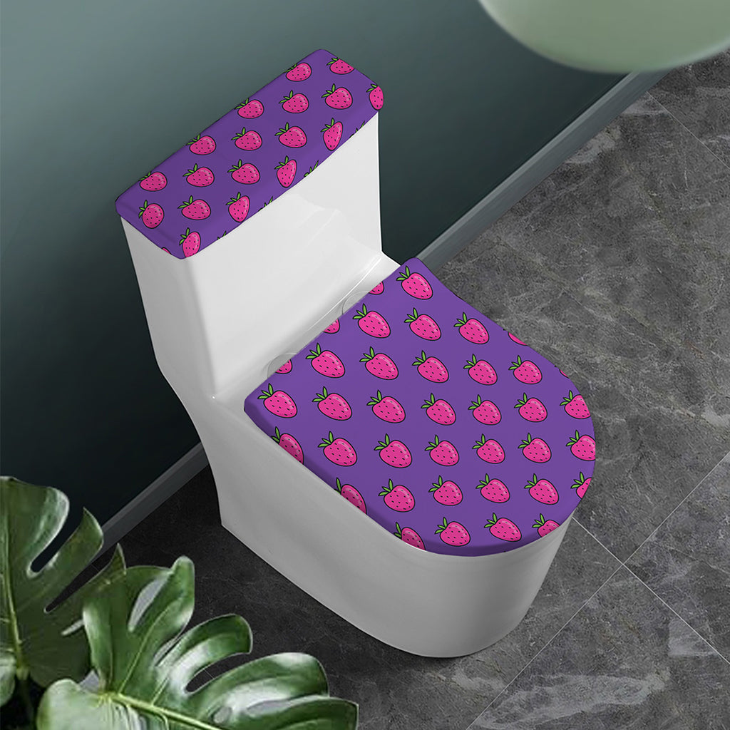 Purple Strawberry Pattern Print Toilet Lid And Tank Cover Set