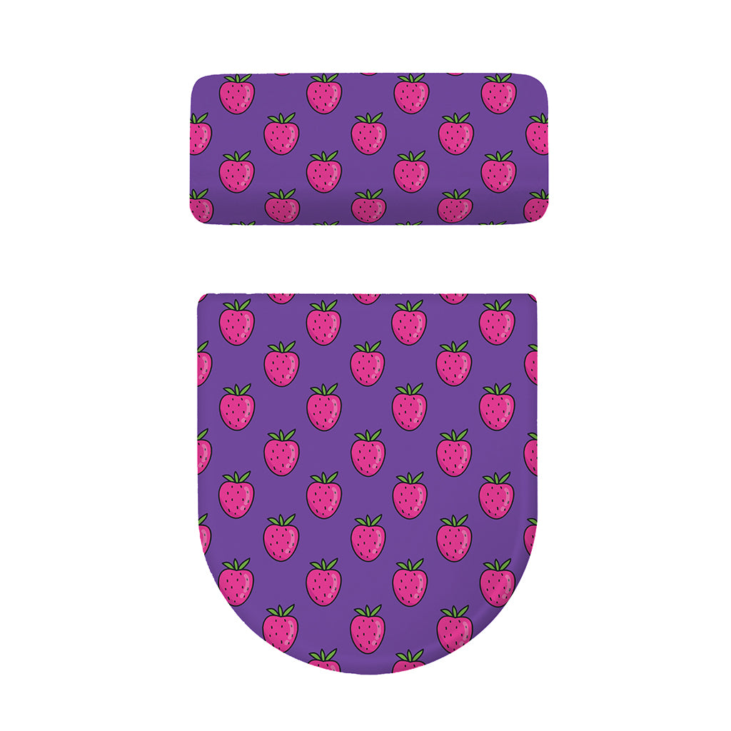 Purple Strawberry Pattern Print Toilet Lid And Tank Cover Set