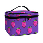 Purple Strawberry Pattern Print Travel Makeup Bag