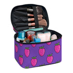 Purple Strawberry Pattern Print Travel Makeup Bag