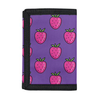 Purple Strawberry Pattern Print Trifold Wallet