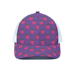 Purple Strawberry Pattern Print White Mesh Trucker Cap