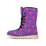 Purple Strawberry Pattern Print Winter Boots