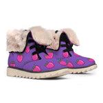 Purple Strawberry Pattern Print Winter Boots