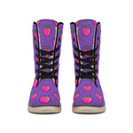 Purple Strawberry Pattern Print Winter Boots