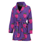 Purple Strawberry Pattern Print Women's Bathrobe