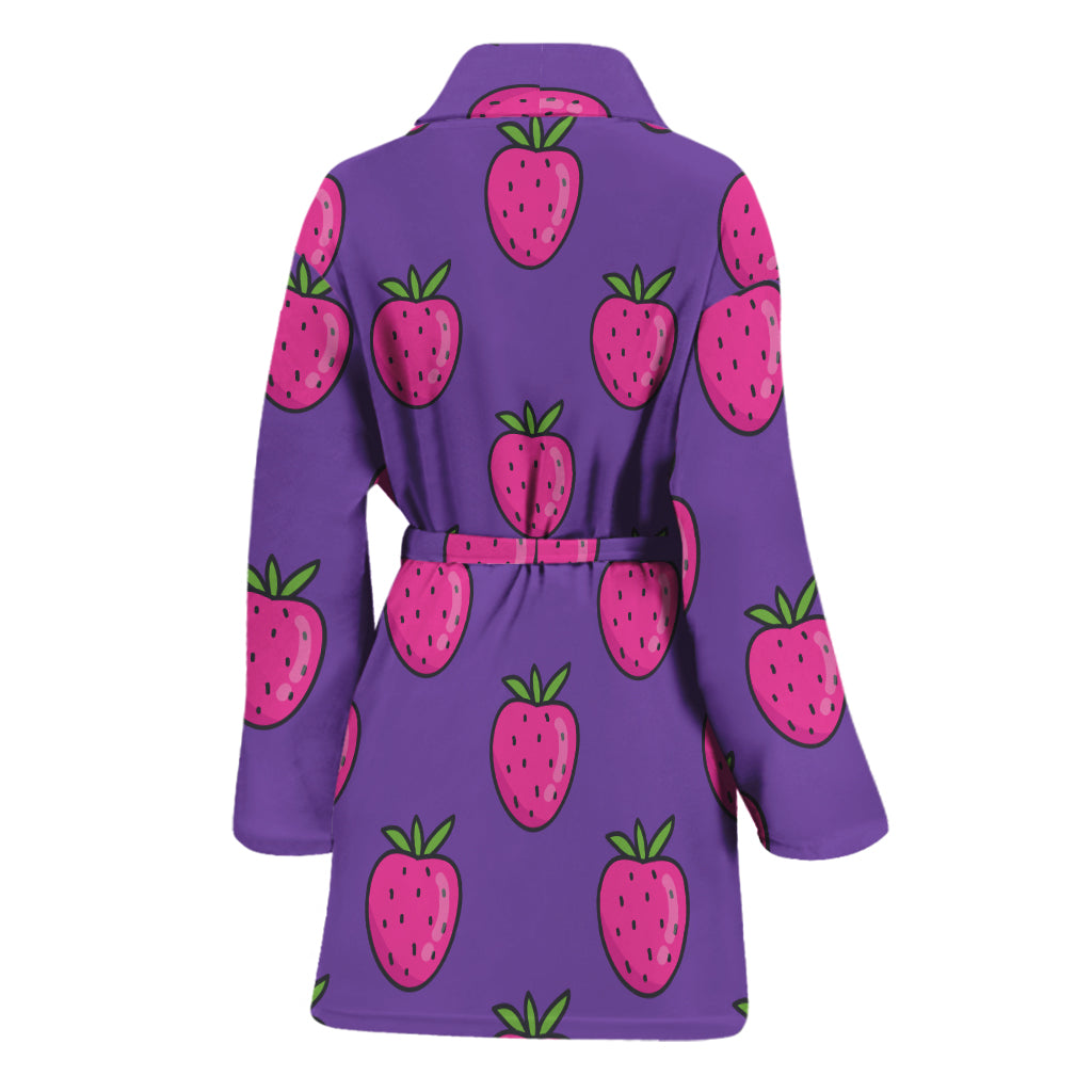 Purple Strawberry Pattern Print Women's Bathrobe