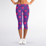 Purple Strawberry Pattern Print Women's Capri Leggings