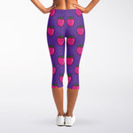 Purple Strawberry Pattern Print Women's Capri Leggings