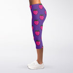 Purple Strawberry Pattern Print Women's Capri Leggings