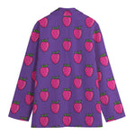 Purple Strawberry Pattern Print Women's Cotton Blazer