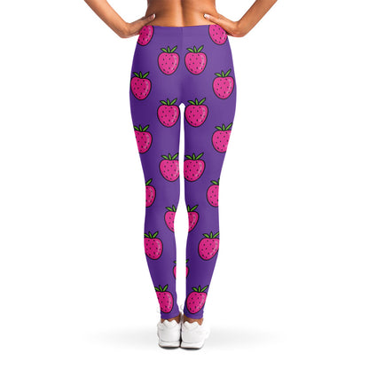 Purple Strawberry Pattern Print Women's Leggings