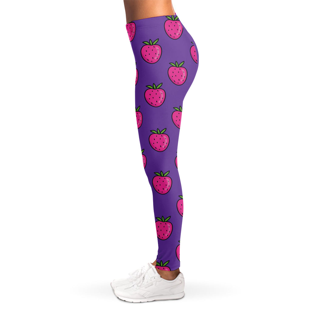 Purple Strawberry Pattern Print Women's Leggings
