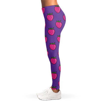 Purple Strawberry Pattern Print Women's Leggings
