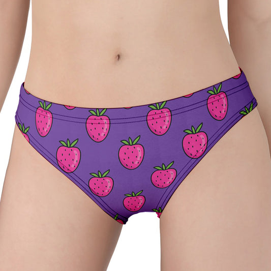 Purple Strawberry Pattern Print Women's Panties