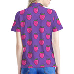 Purple Strawberry Pattern Print Women's Polo Shirt