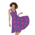 Purple Strawberry Pattern Print Sleeveless Knee Length Dress