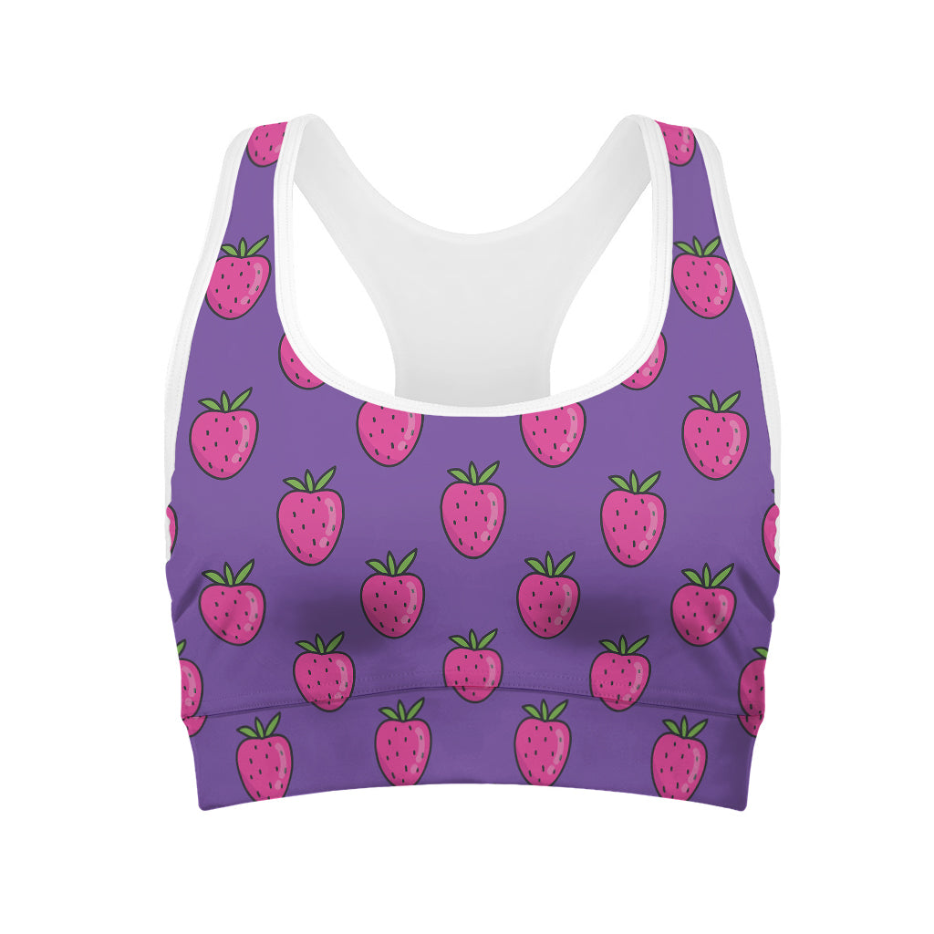 Purple Strawberry Pattern Print Women's Sports Bra