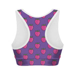 Purple Strawberry Pattern Print Women's Sports Bra