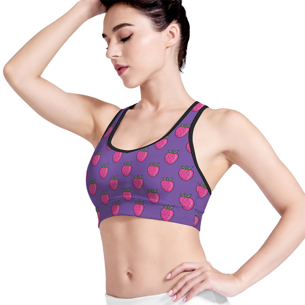 Purple Strawberry Pattern Print Women's Sports Bra