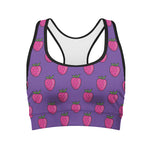 Purple Strawberry Pattern Print Women's Sports Bra
