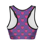 Purple Strawberry Pattern Print Women's Sports Bra